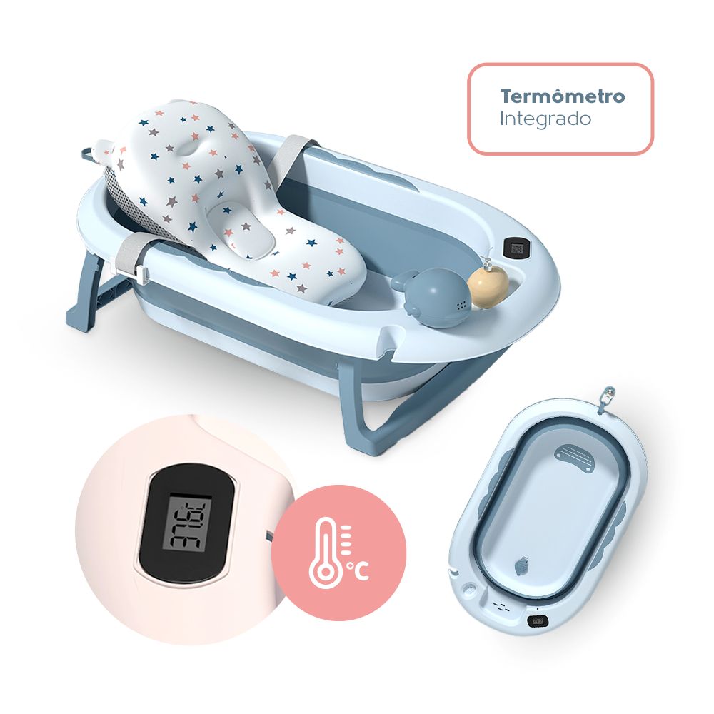 Banheira Dobrável Com Termômetro E Almofada Verde Yuupi