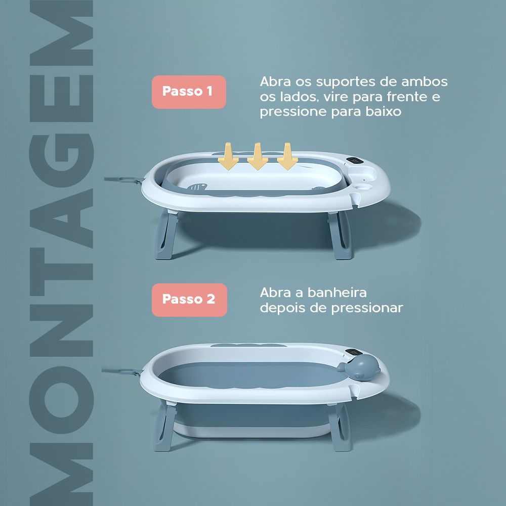 Banheira Dobrável Plus Com Termômetro E Almofada Azul Yuupi