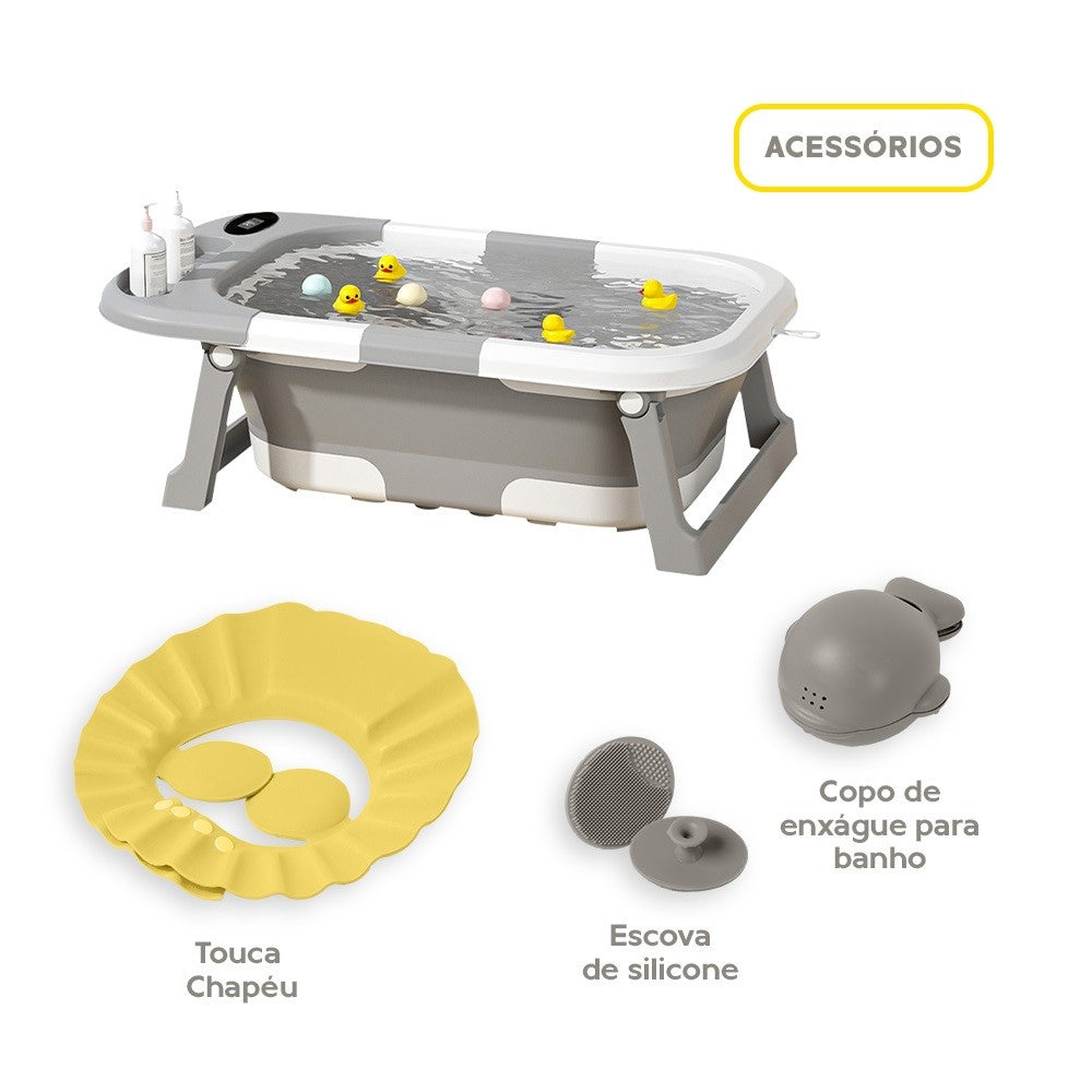 Banheira Dobrável Compacta Com Termômetro Cinza Yuupi