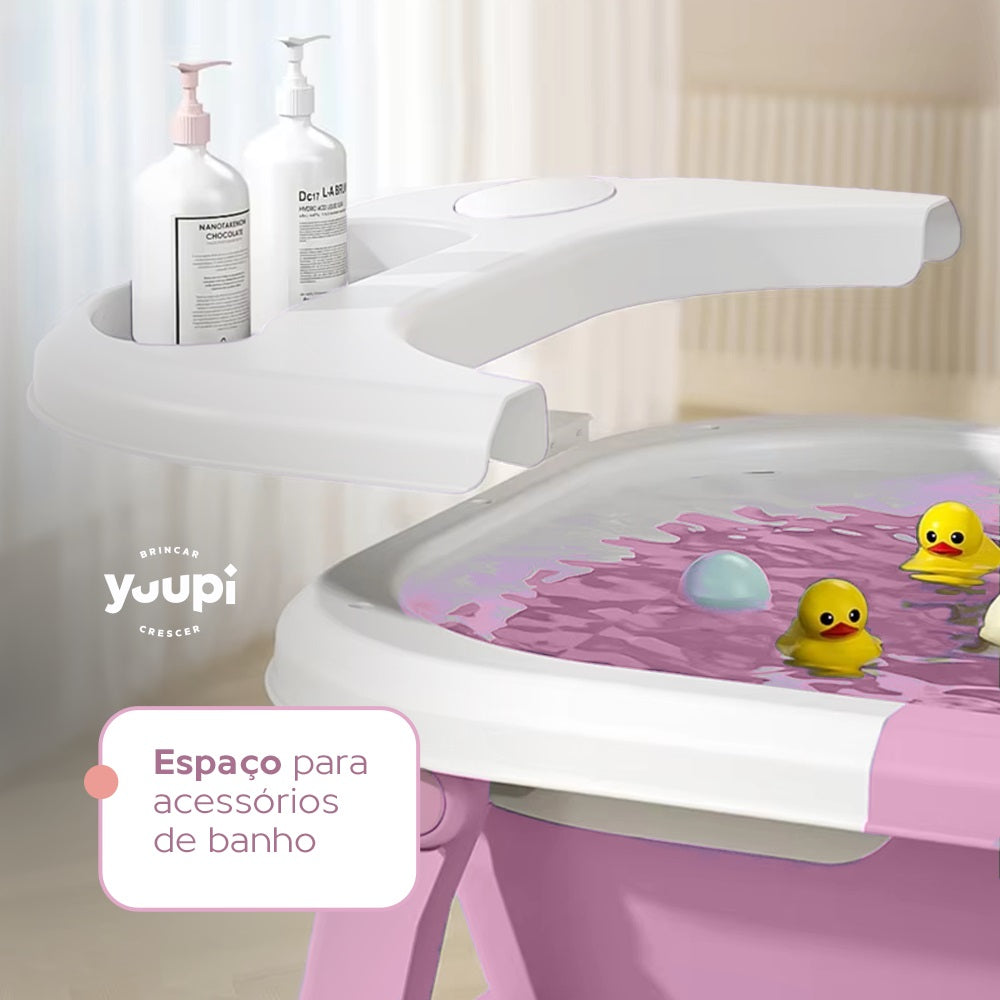 Banheira Dobrável Compacta Com Termômetro Rosa Yuupi