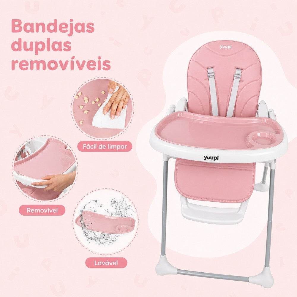 Cadeira de Alimentação Premium para Bebês Rosa Yuupi