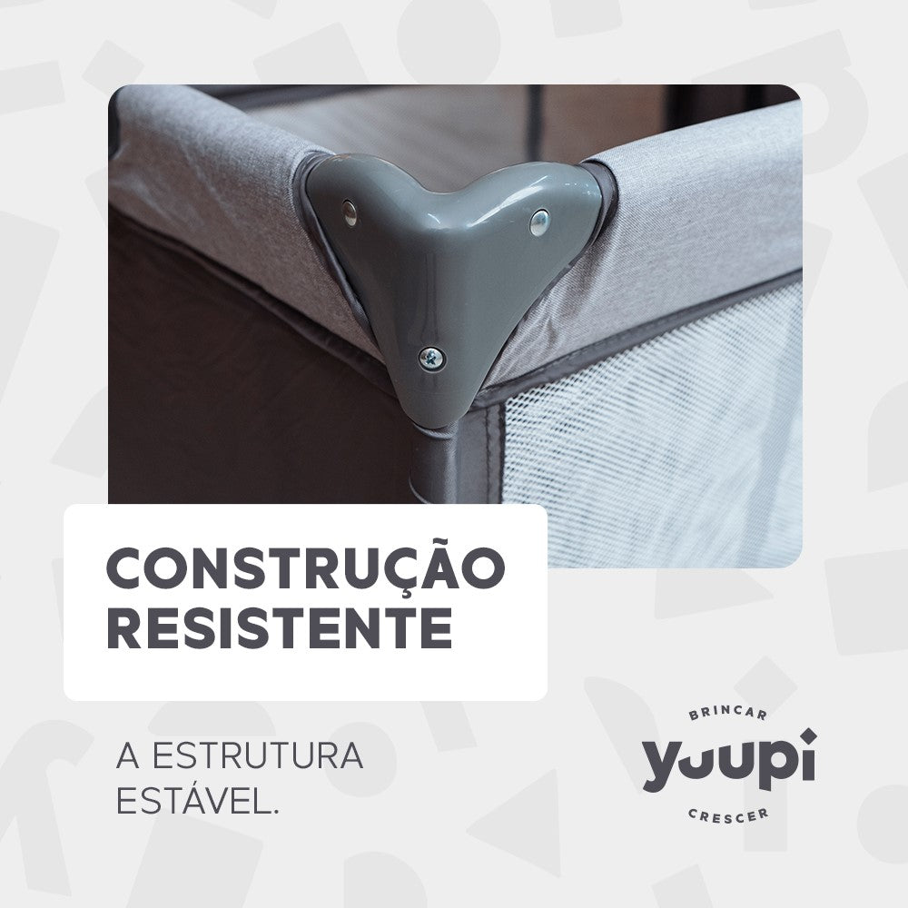 Berço e Cercadinho Portátil com Trocador e Bolsa para Transporte Grafite Yuupi