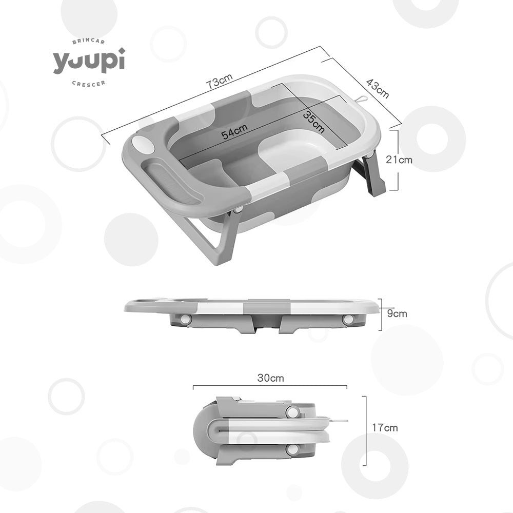 Banheira Dobrável Compacta Com Termômetro Cinza Yuupi