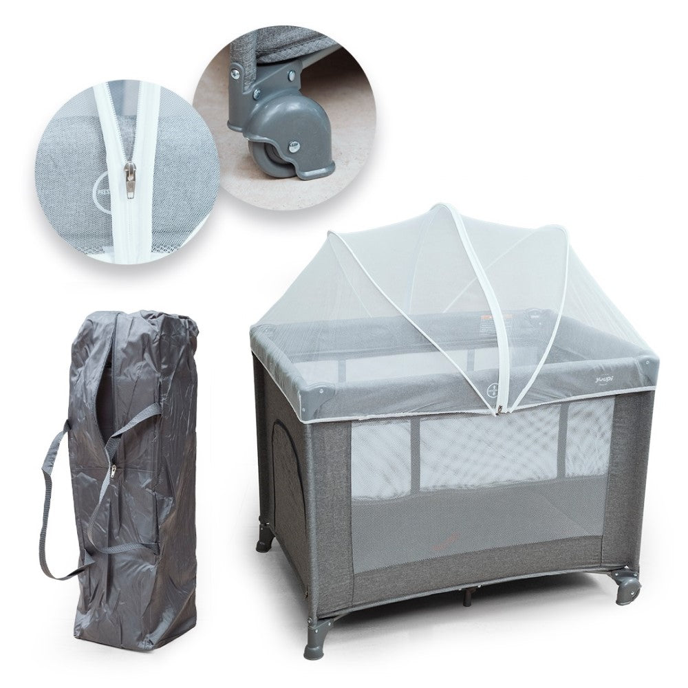 Berço e Cercadinho Portátil Com Bolsa para Transporte Grafite Yuupi