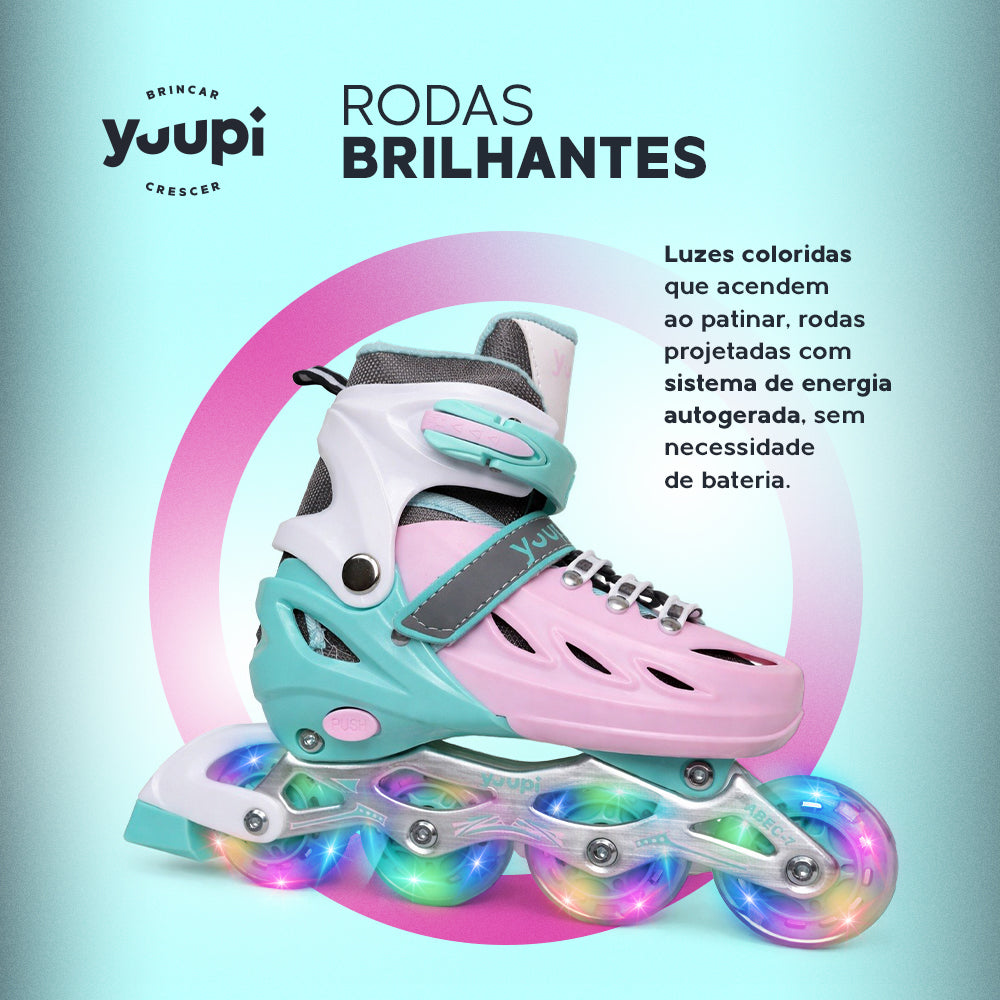 Patins Roller Inline Ajustável Rosa M 34-37 Yuupi