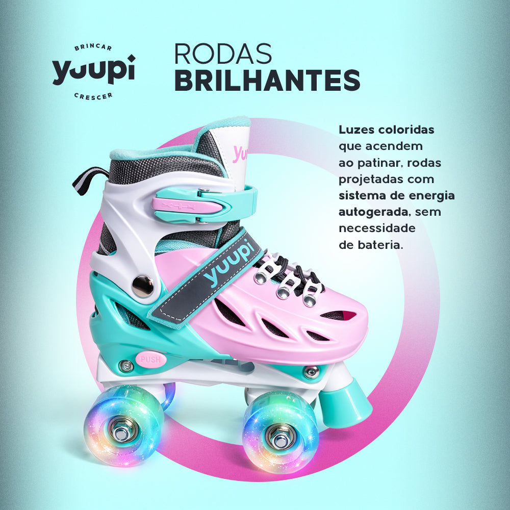 Patins Clássicos Quad Ajustável Rosa P 30-33 Yuupi