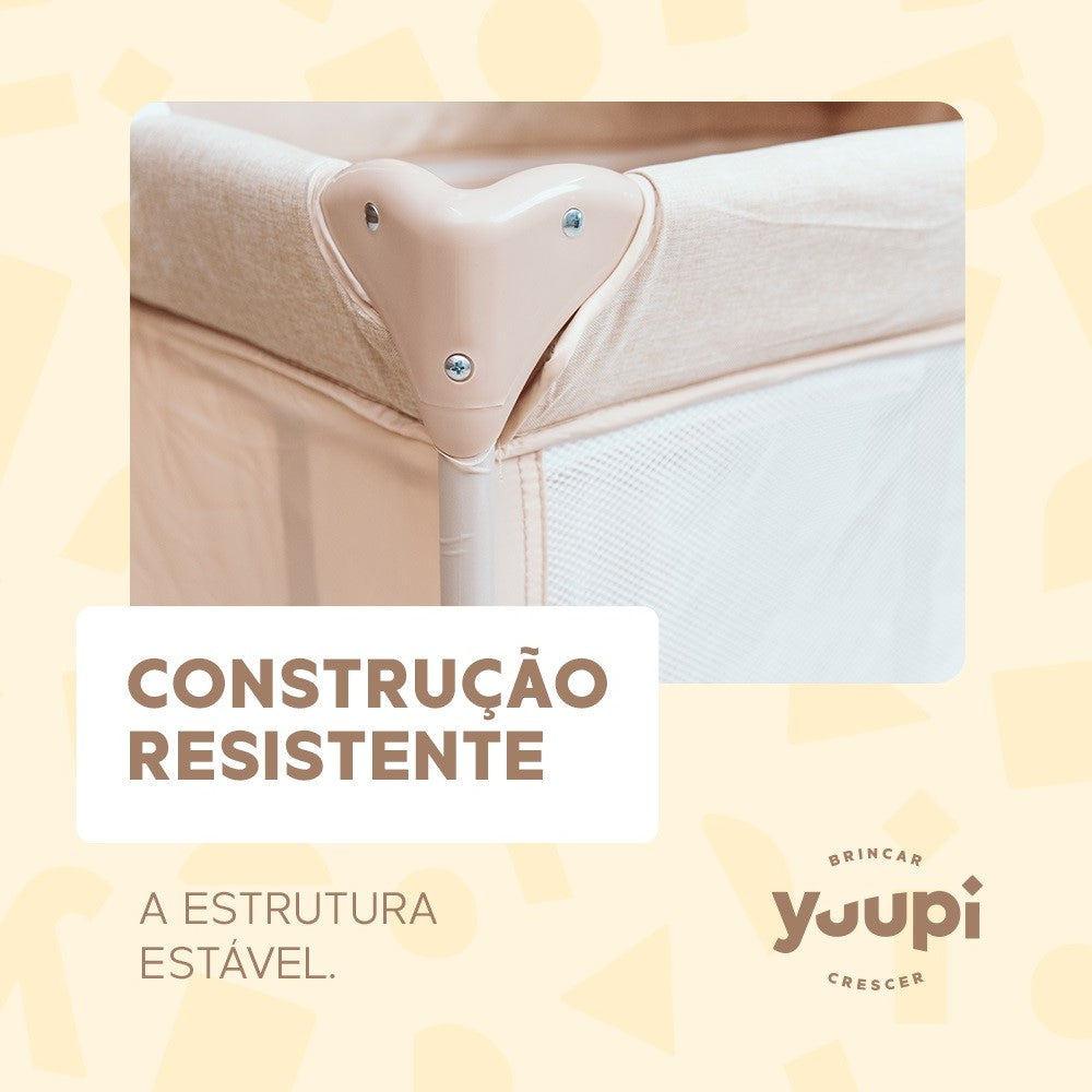 Berço e Cercadinho Portátil com Trocador e Bolsa para Transporte Bege Yuupi