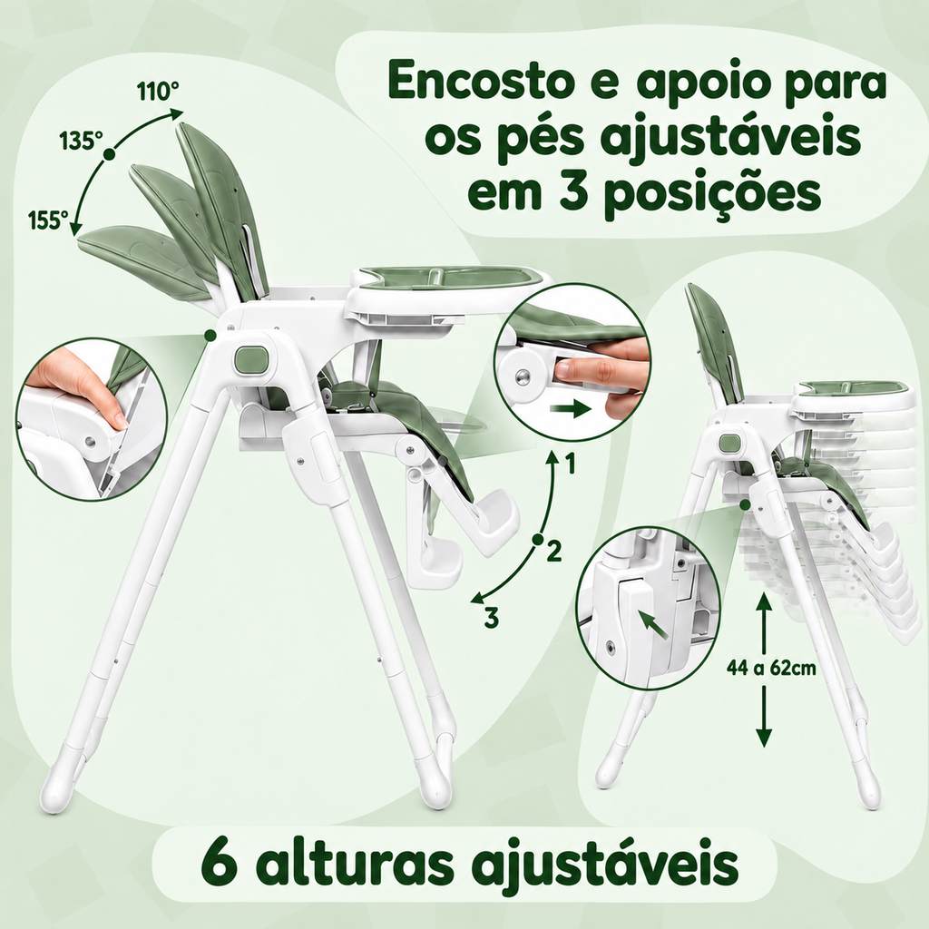 Cadeira de Alimentação Premium para Bebês Verde Yuupi