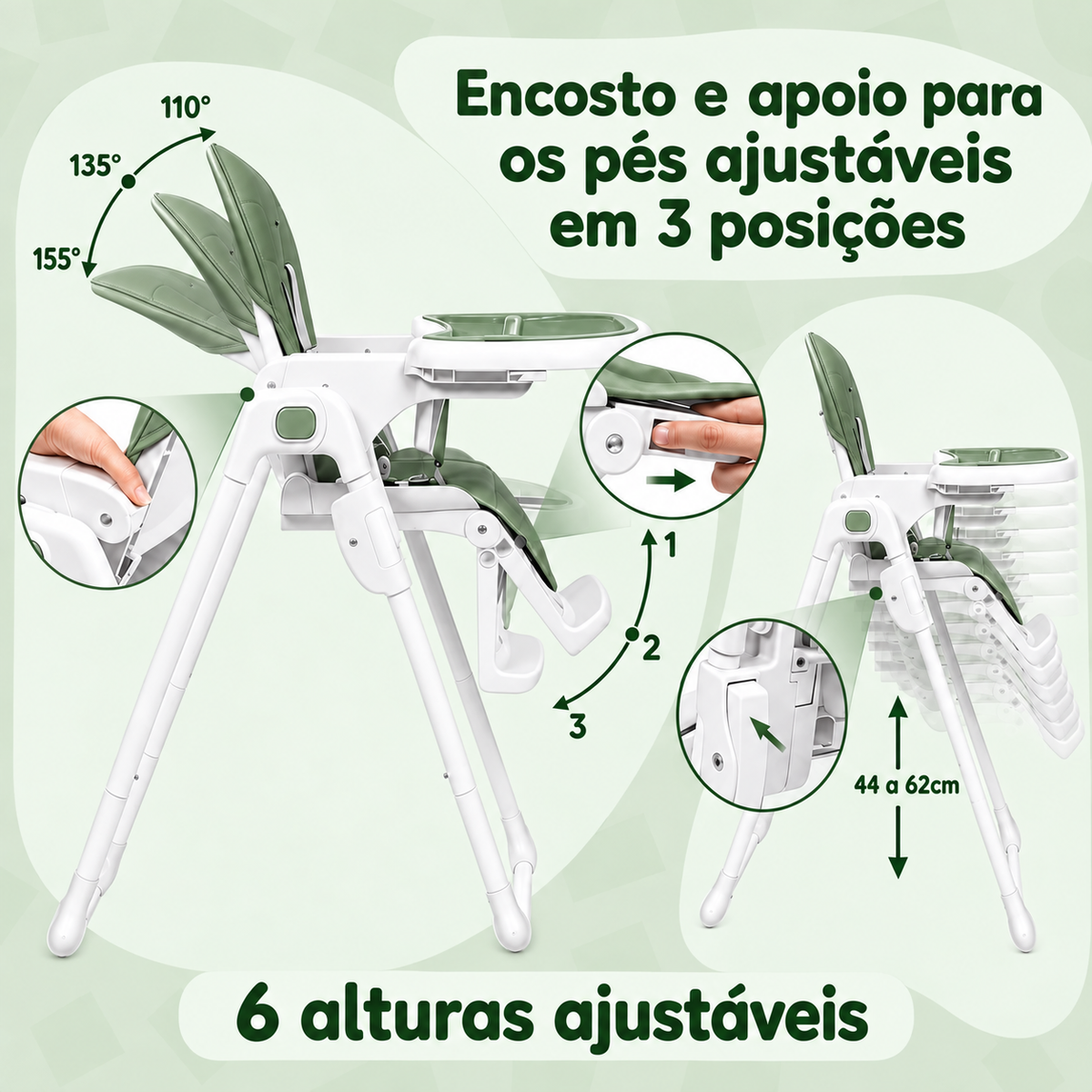 Cadeira de Alimentação Premium para Bebês Verde Yuupi