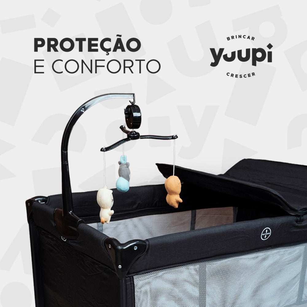 Berço e Cercadinho Portátil com Trocador e Bolsa para Transporte Preto Yuupi