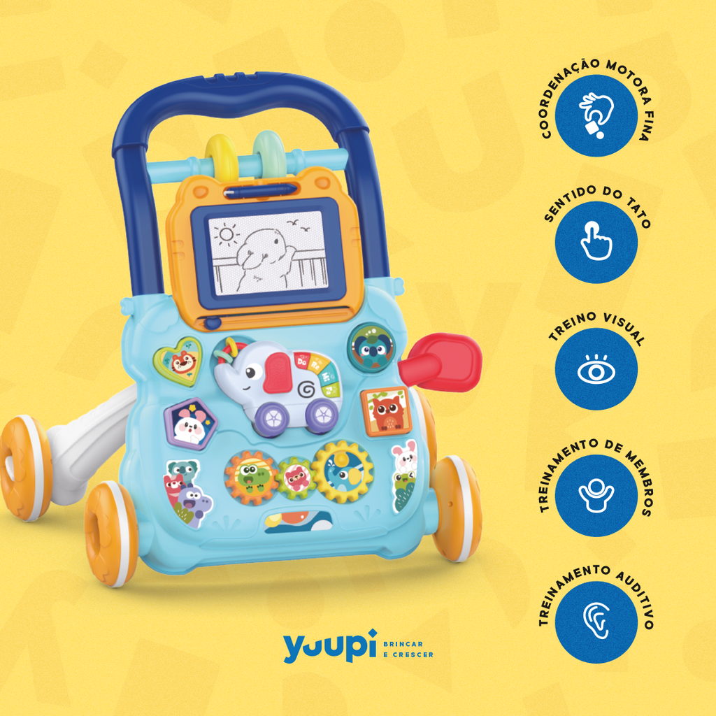 Andador Empurrador Infantil Musical Educativo Azul Yuupi