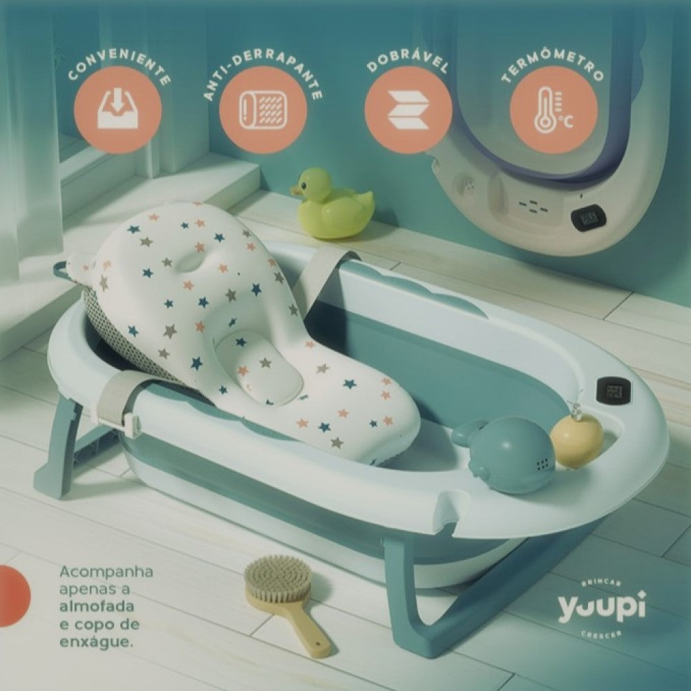 Banheira Dobrável Plus Com Termômetro E Almofada Verde Yuupi