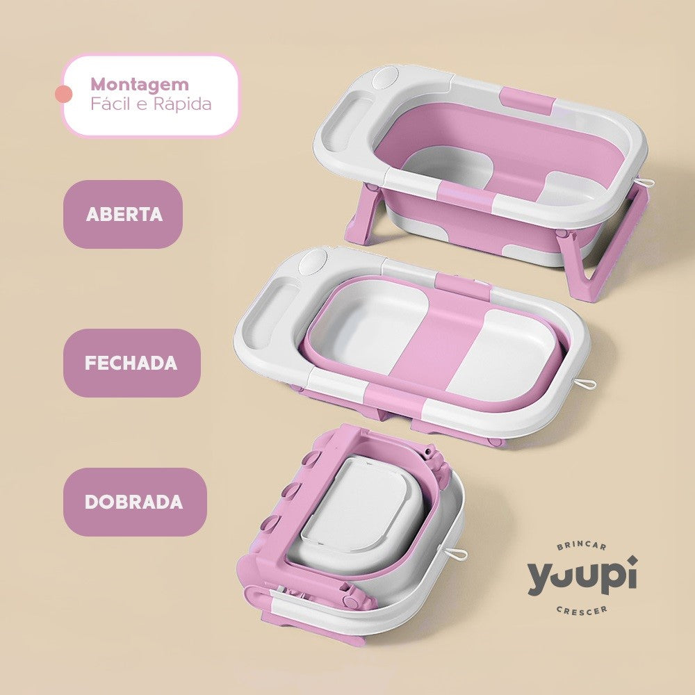 Banheira Dobrável Compacta Com Termômetro Rosa Yuupi
