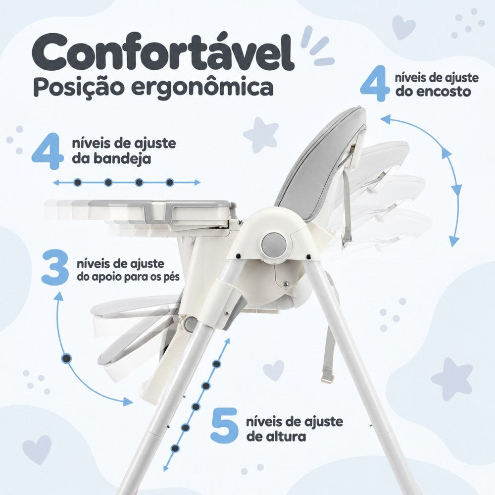 Cadeira de Alimentação p/ Bebês Plus Ajustável Cinza Yuupi