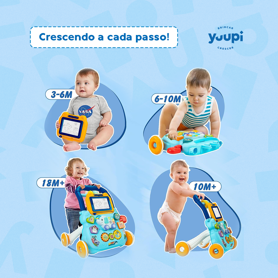 Andador Empurrador Infantil Musical Educativo Azul Yuupi