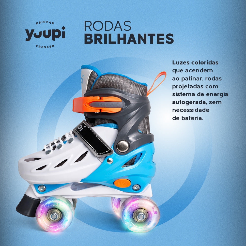 Patins Clássicos Quad Ajustável Azul M 34-37 Yuupi