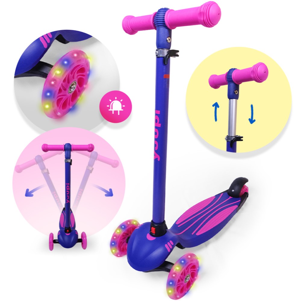 Patinete Infantil Lilás Pro com LED e Guidão Ajustável Yuupi