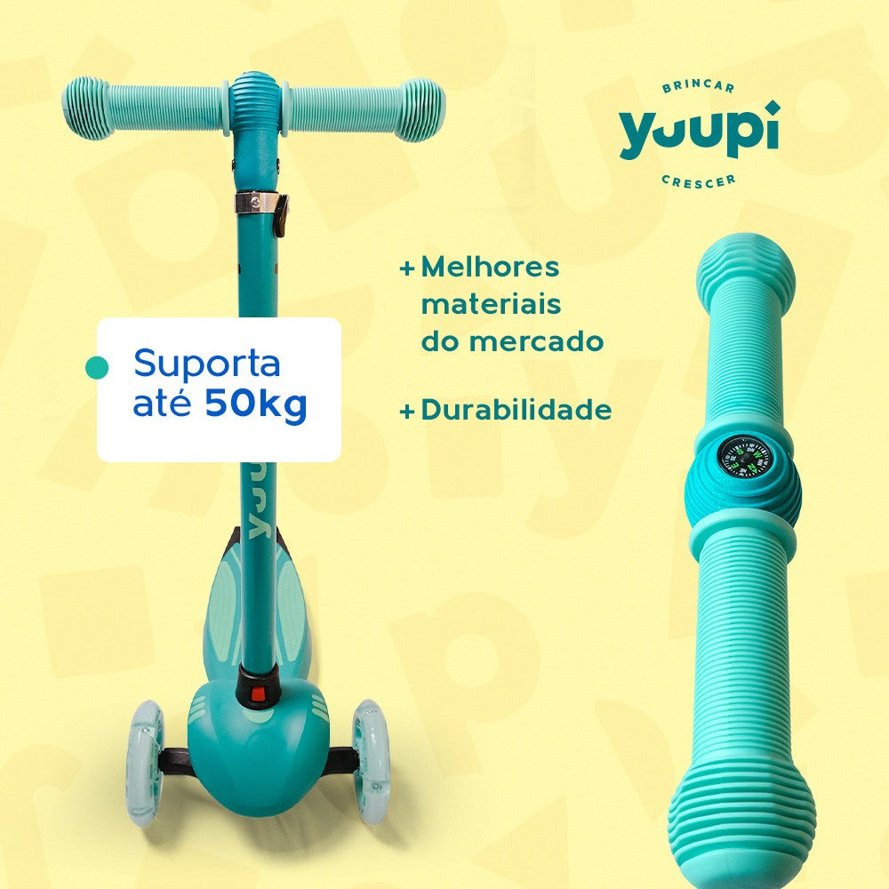 Patinete Infantil Verde Pro com LED e Guidão Ajustável Yuupi