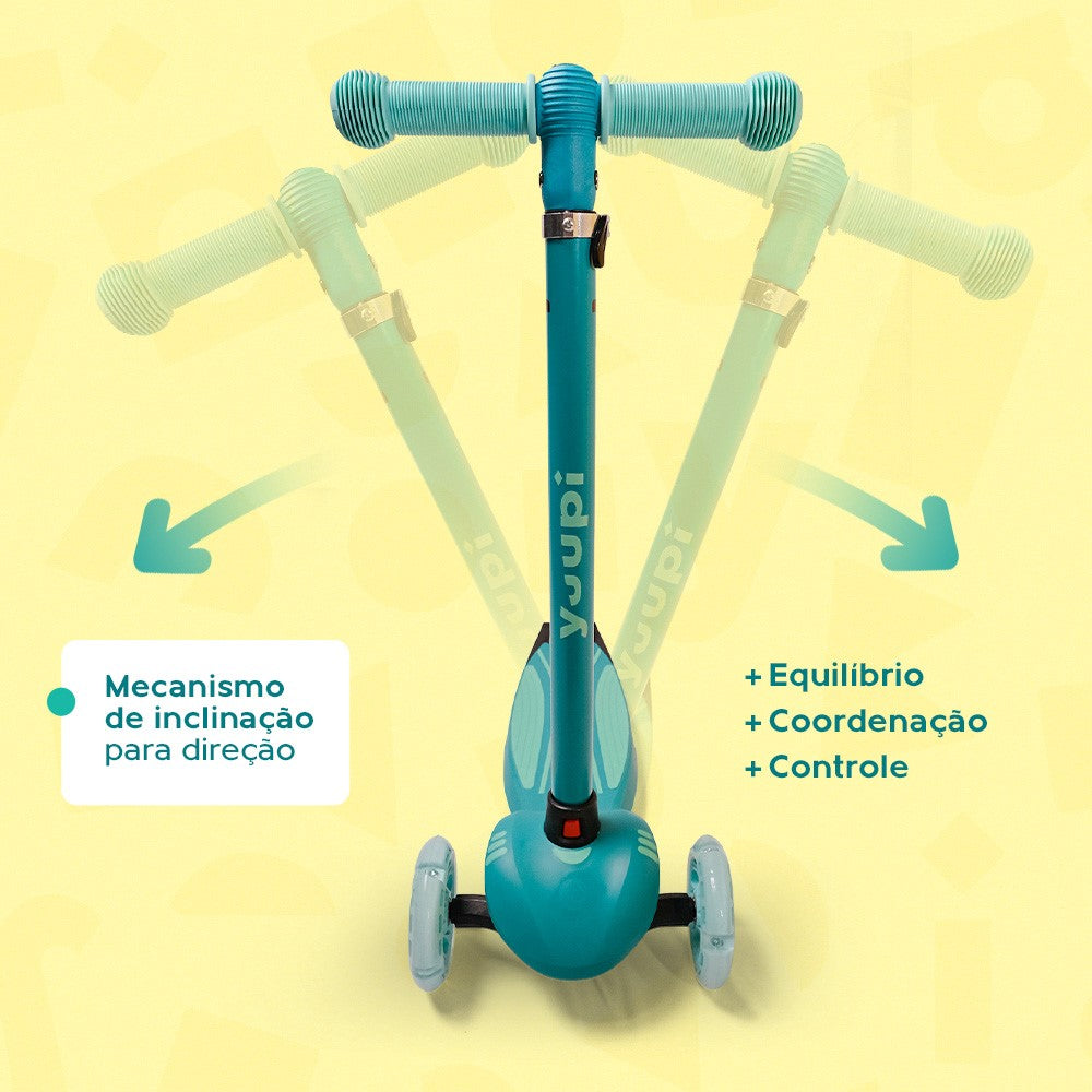 Patinete Infantil Verde Pro com LED e Guidão Ajustável Yuupi