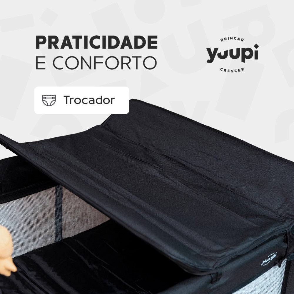 Berço e Cercadinho Portátil com Trocador e Bolsa para Transporte Preto Yuupi