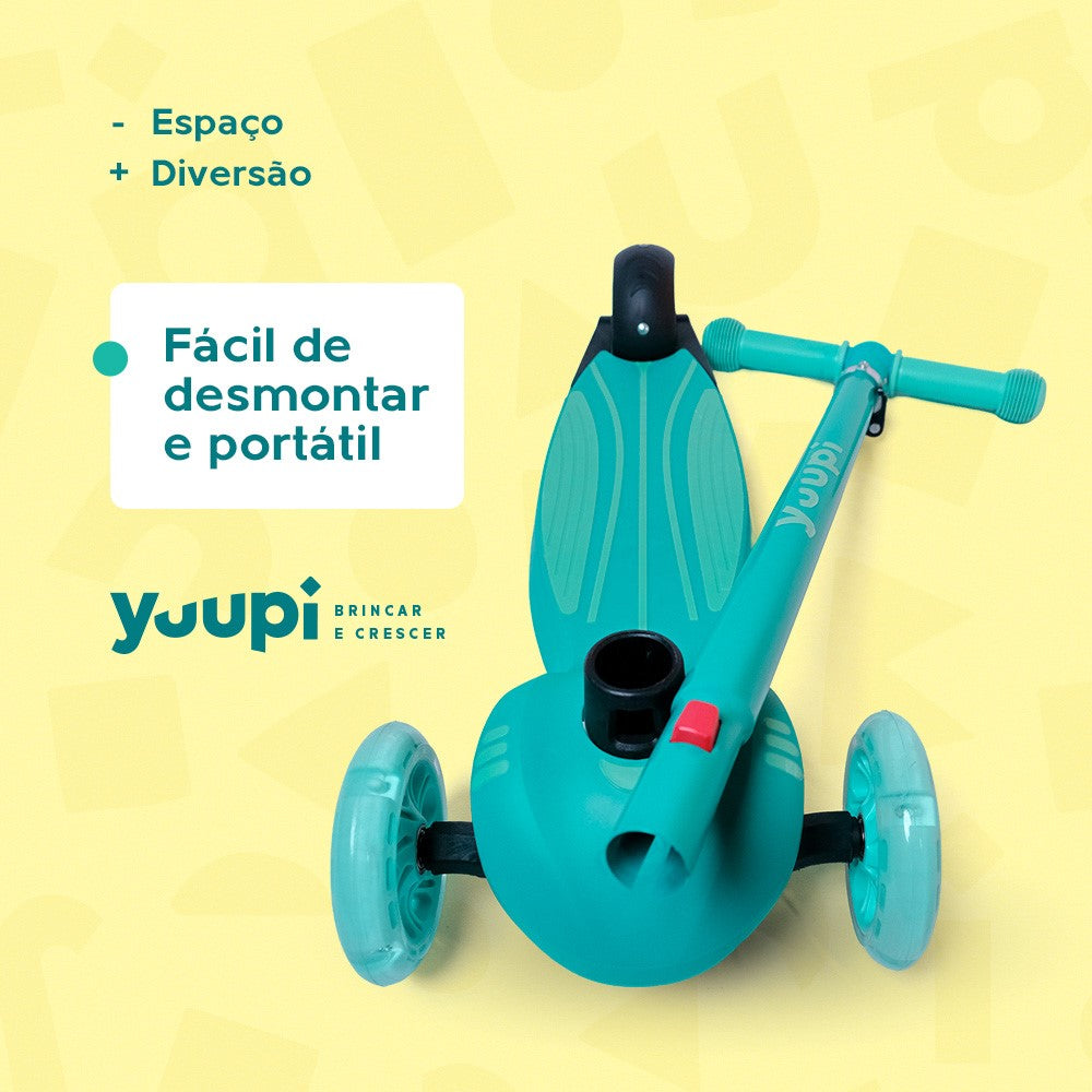 Patinete Infantil Verde Pro com LED e Guidão Ajustável Yuupi