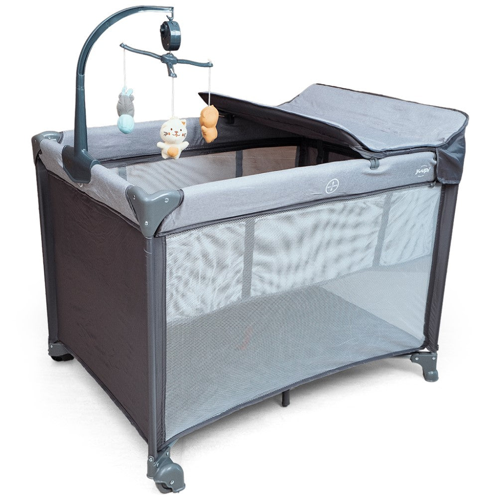 Berço e Cercadinho Portátil com Trocador e Bolsa para Transporte Grafite Yuupi