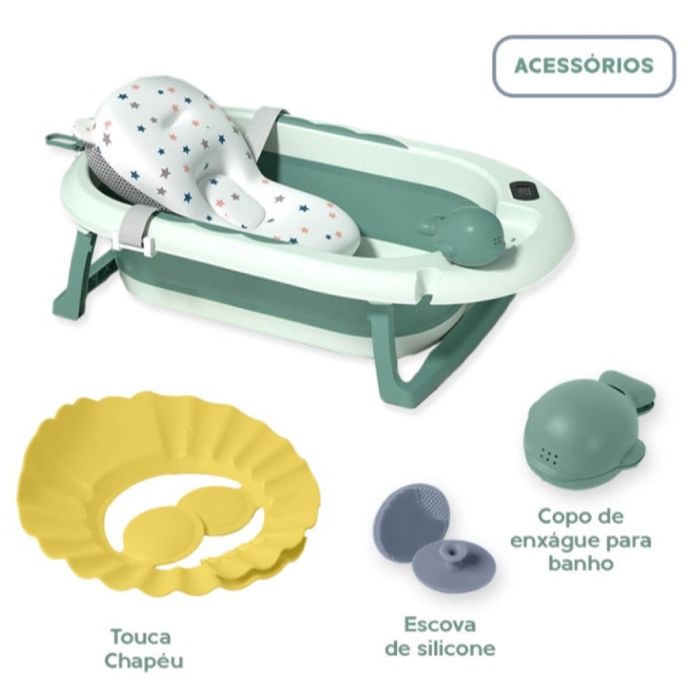 Banheira Dobrável Plus Com Termômetro E Almofada Verde Yuupi