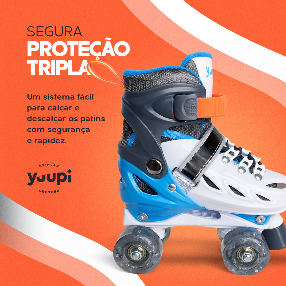 Patins Clássicos Quad Ajustável Azul M 34-37 Yuupi