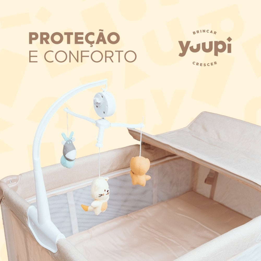 Berço e Cercadinho Portátil com Trocador e Bolsa para Transporte Bege Yuupi