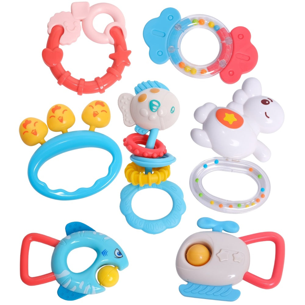 Kit Com 7 Chocalhos e Mordedores para Bebês Yuupi