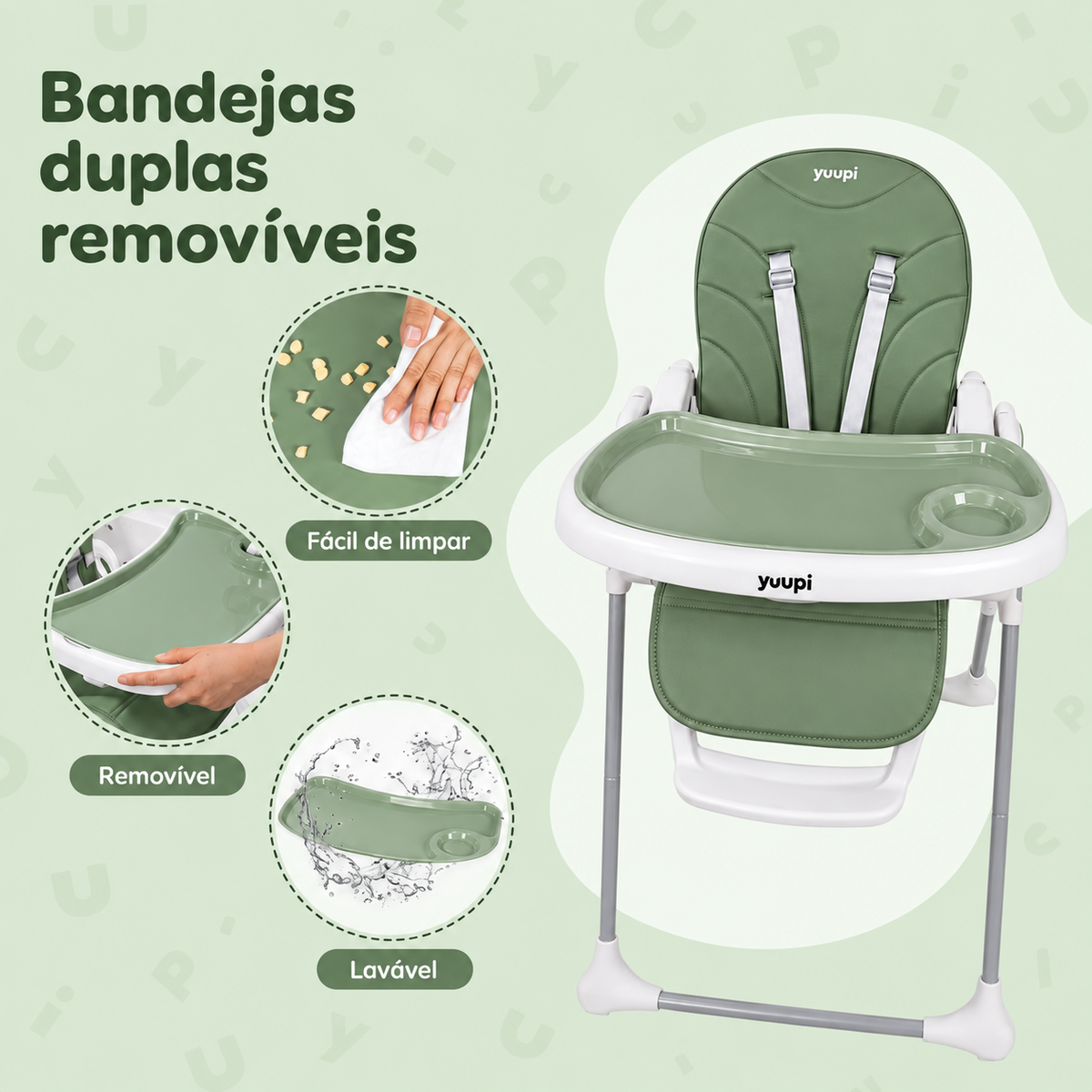 Cadeira de Alimentação Premium para Bebês Verde Yuupi