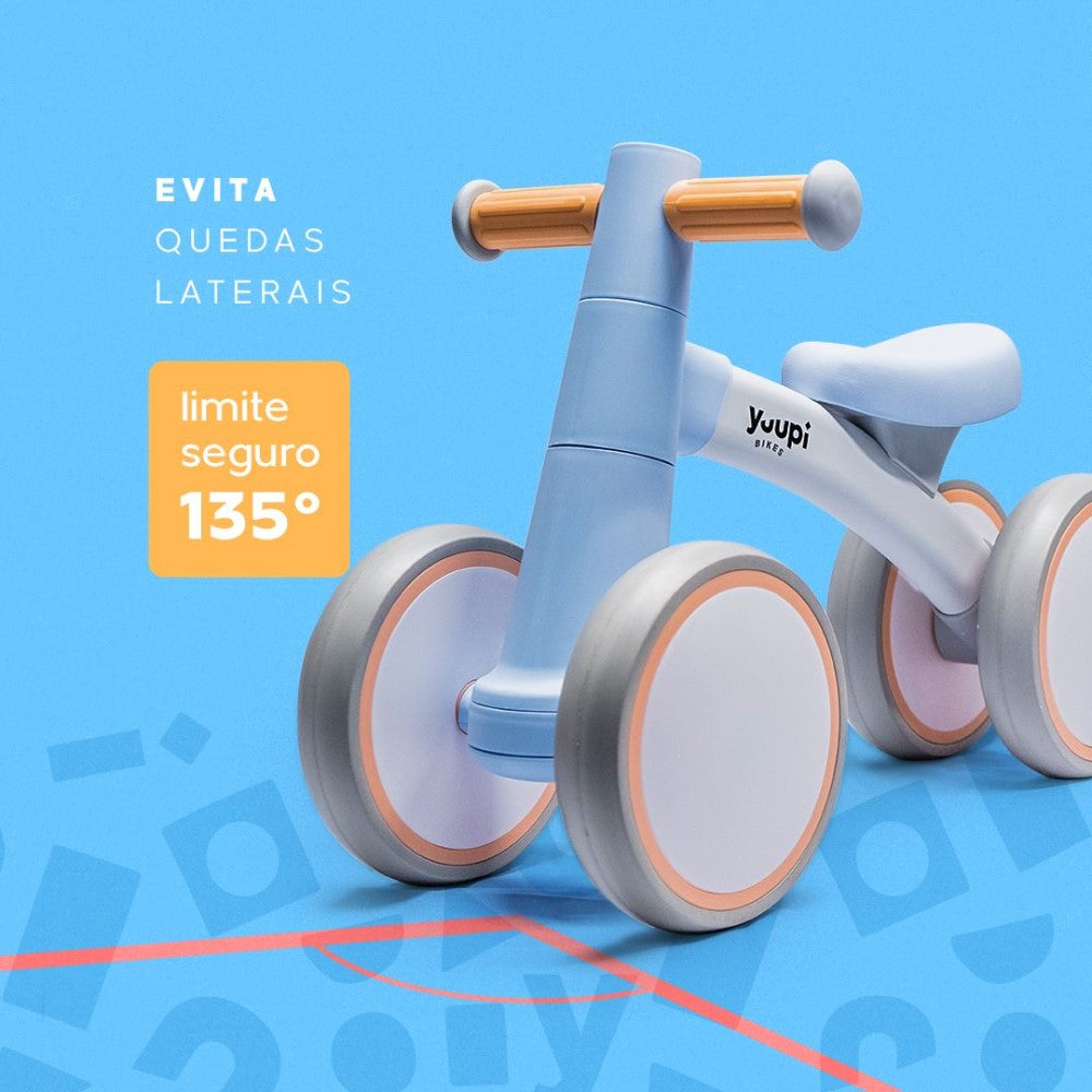 Bicicleta De Equilíbrio Infantil Sem Pedal Azul 4 Rodas Yuupi