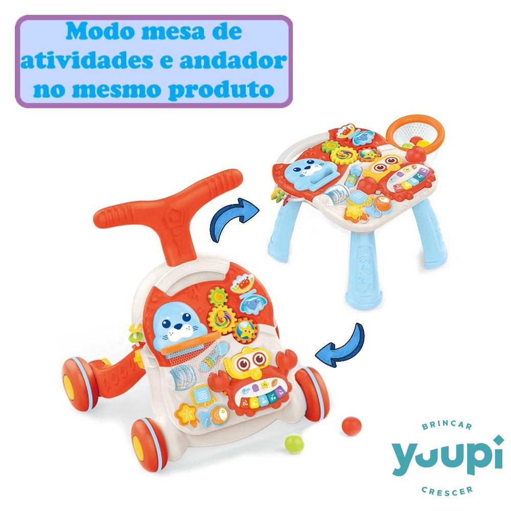 Andador e Mesa de Atividades 2 em 1 Vermelho Yuupi