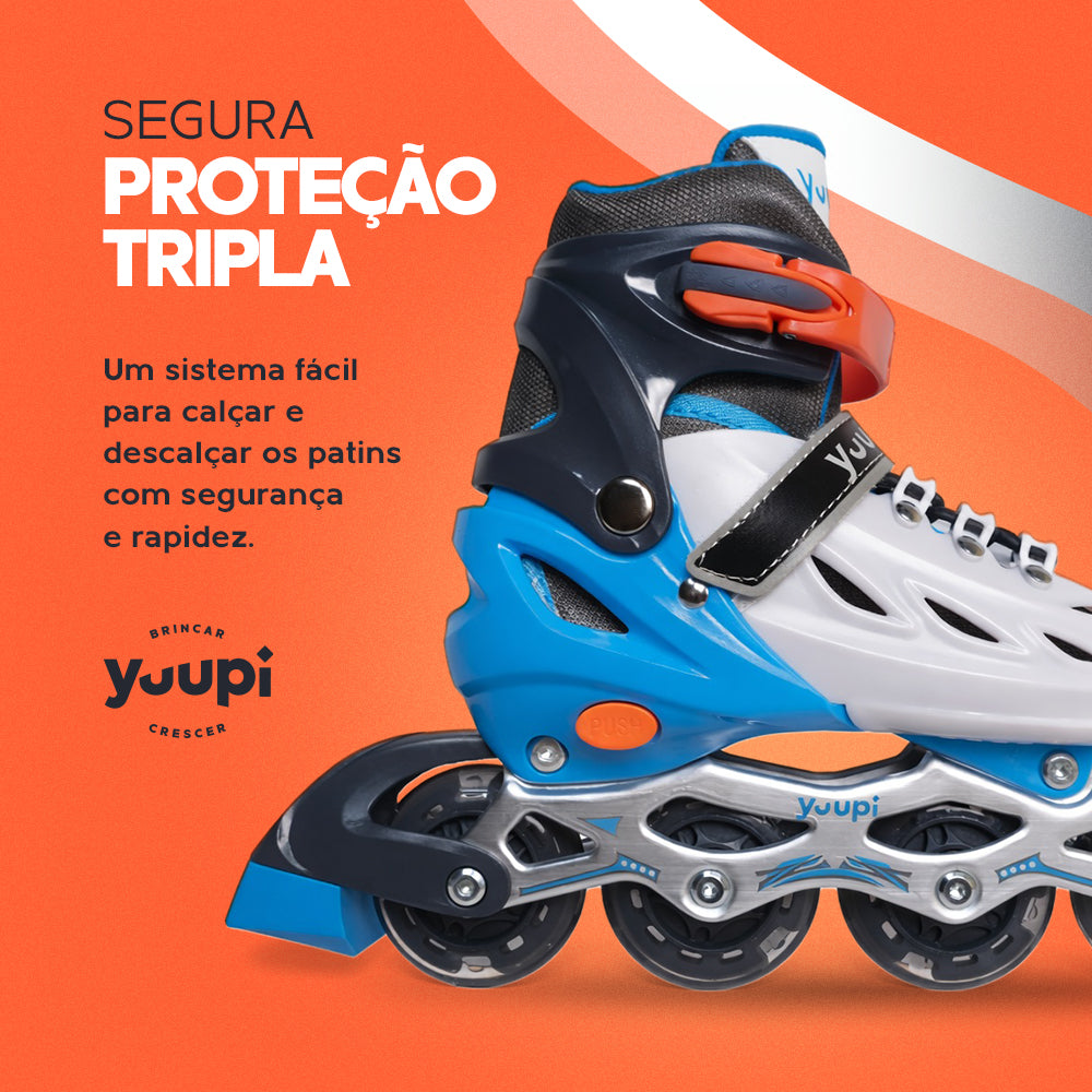 Patins Roller Inline Ajustável Azul P 30-33 Yuupi