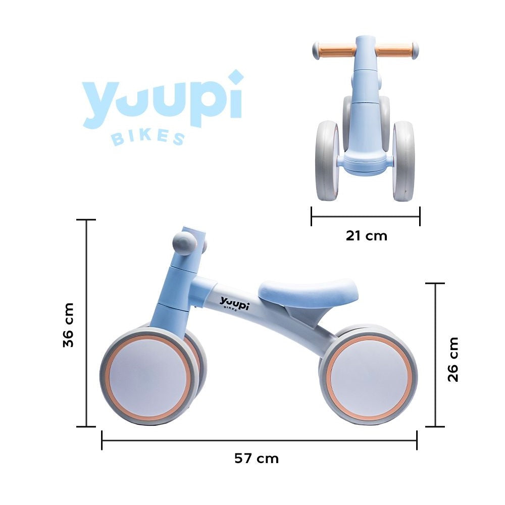 Bicicleta De Equilíbrio Infantil Sem Pedal Azul 4 Rodas Yuupi