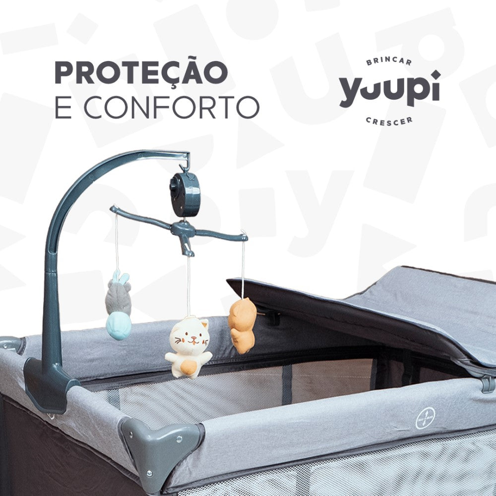 Berço e Cercadinho Portátil com Trocador e Bolsa para Transporte Grafite Yuupi
