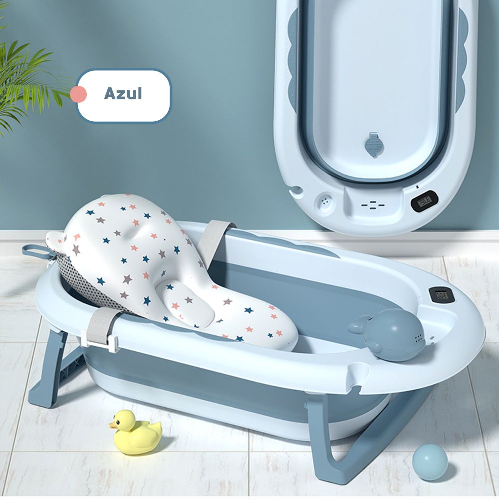 Banheira Dobrável Com Suporte e porta acessórios YPB291 Azul Yuupi