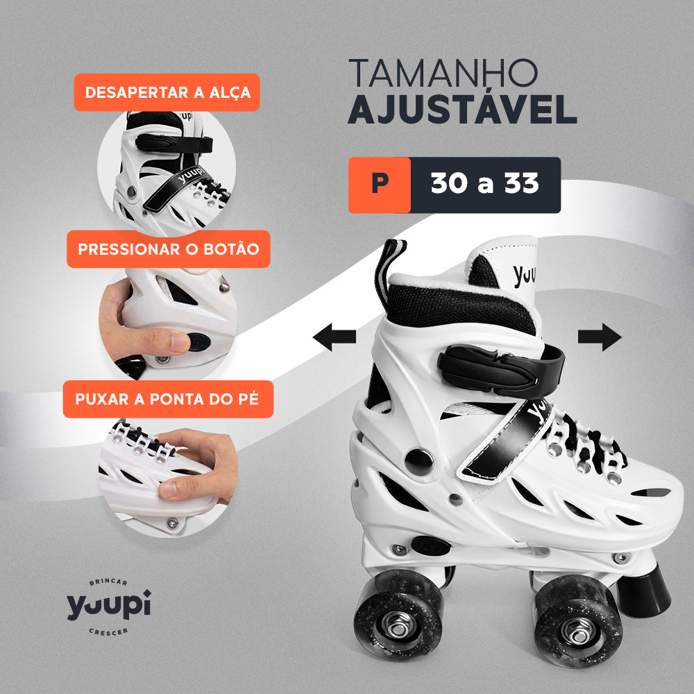 Patins Classicos Quad Branco P 30-33 Yuupi