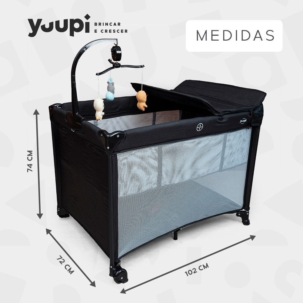 Berço e Cercadinho Portátil com Trocador e Bolsa para Transporte Preto Yuupi