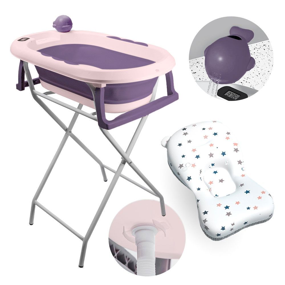 Banheira Dobrável Com Suporte, Termômetro E Almofada Lilás Yuupi
