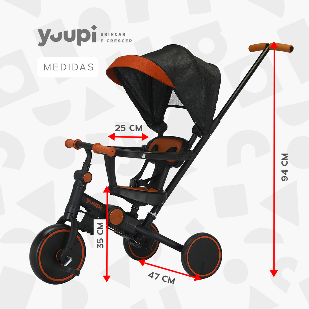 Carrinho, Triciclo, Andador e Bicicleta de Equilíbrio 4 em 1 Preto Yuupi