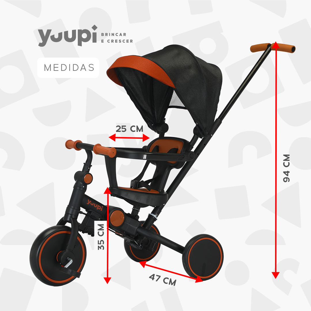 Carrinho, Triciclo, Andador e Bicicleta de Equilíbrio 4 em 1 Preto Yuupi