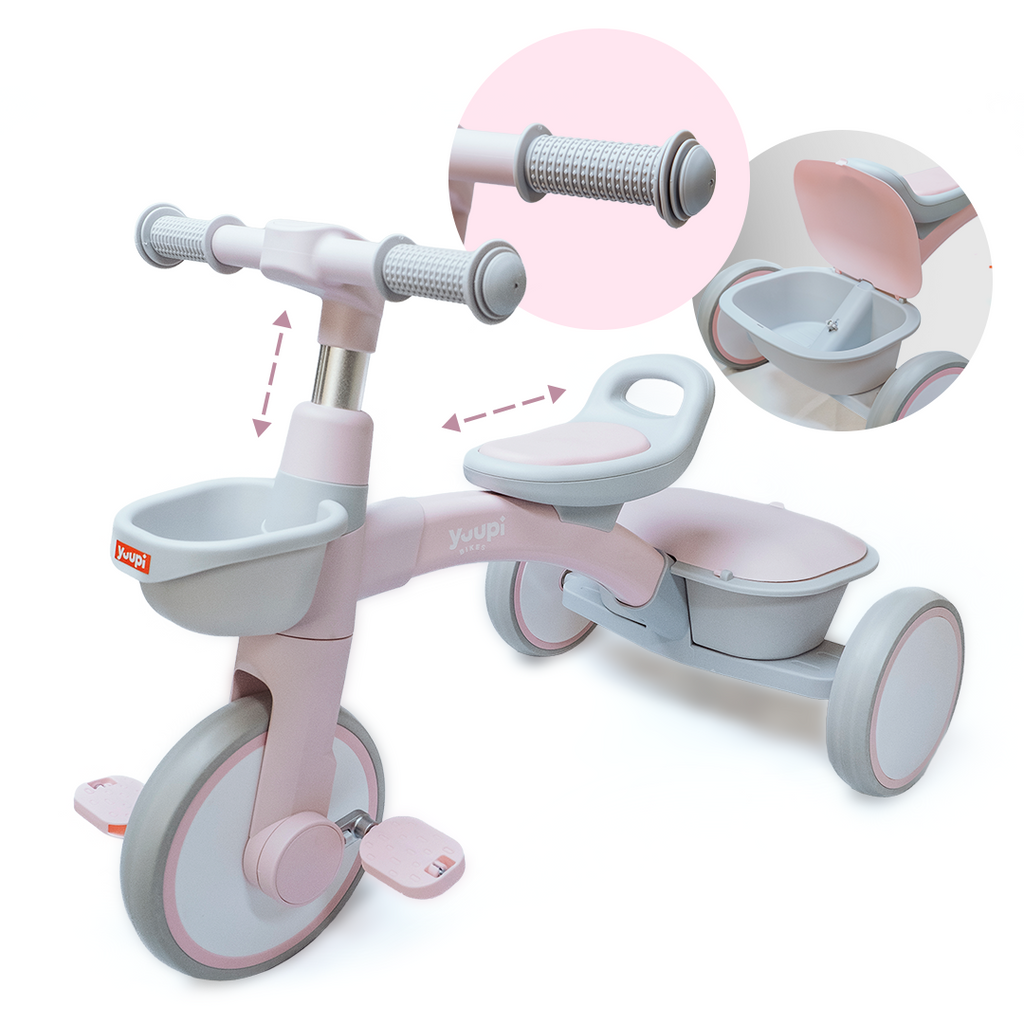 Triciclo Motoca Infantil Com Cestinho e Baú Rosa Yuupi