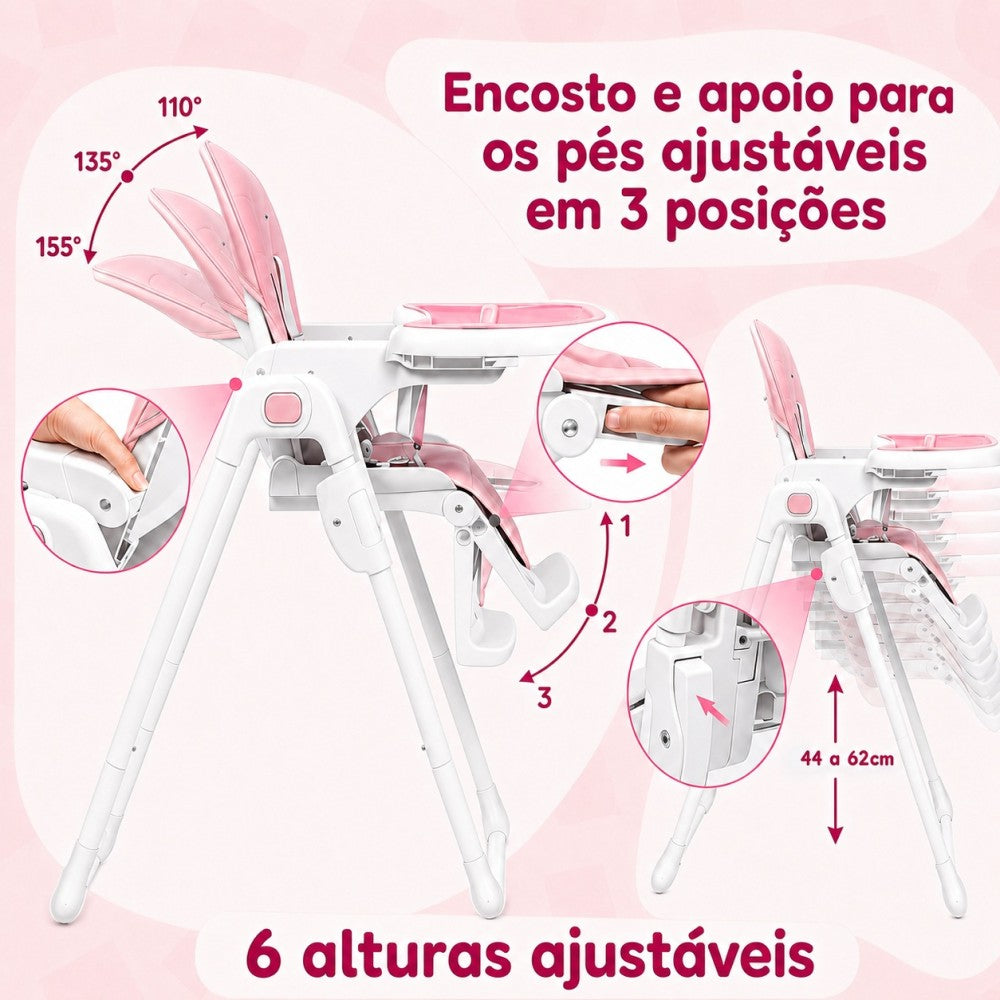 Cadeira de Alimentação Premium para Bebês Rosa Yuupi