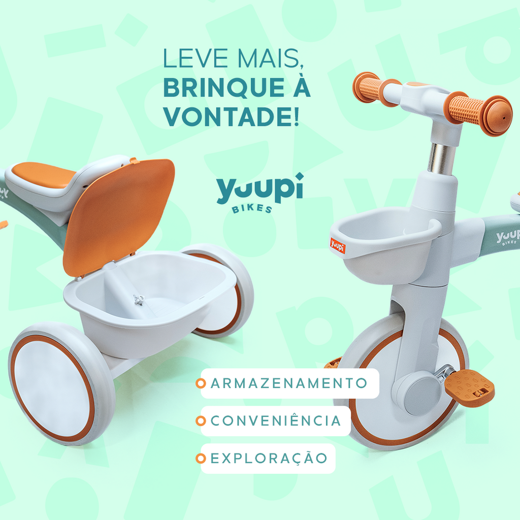Triciclo Motoca Infantil Com Cestinho e Baú Verde Yuupi
