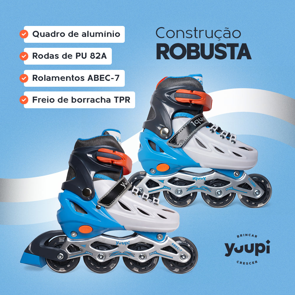 Patins Roller Inline Ajustável Azul P 30-33 Yuupi