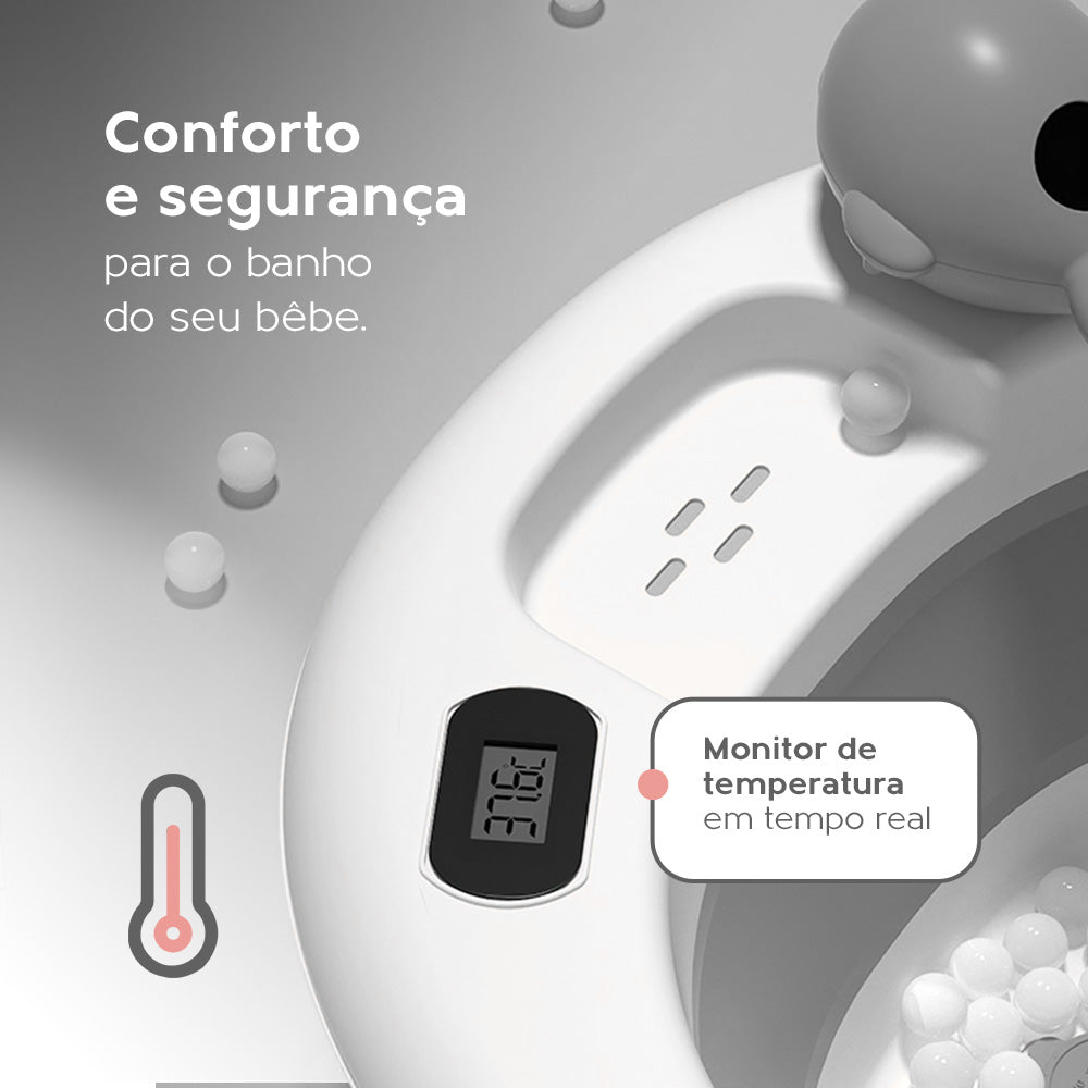 Banheira Dobrável Com Suporte, Termômetro E Almofada Cinza Yuupi
