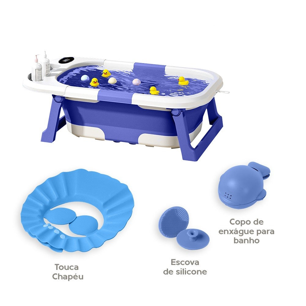 Banheira Dobrável Compacta Com Termômetro Azul Yuupi