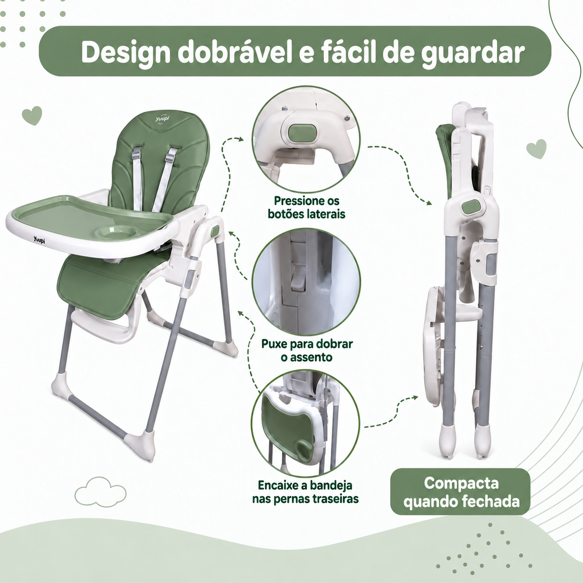 Cadeira de Alimentação Premium para Bebês Verde Yuupi