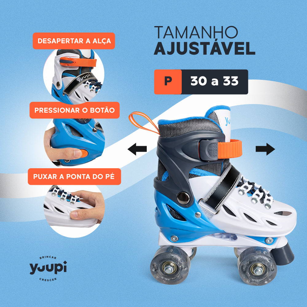 Patins Clássicos Quad Ajustável Azul P 30-33 Yuupi